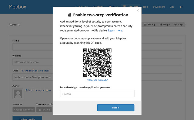 A screenshot of two-step verification online, featuring a box requesting a phone number