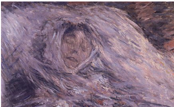 “Camille on Her Death Bed” by Impressionst Claude Monet, 1879The artist preserved the image and memory of his wife on canvas as she neared death