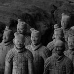 Soldiers made out of terracotta stand together