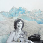Dreamscape created by Nancy Gershman depicting a woman in the Artic sitting at a typewriter