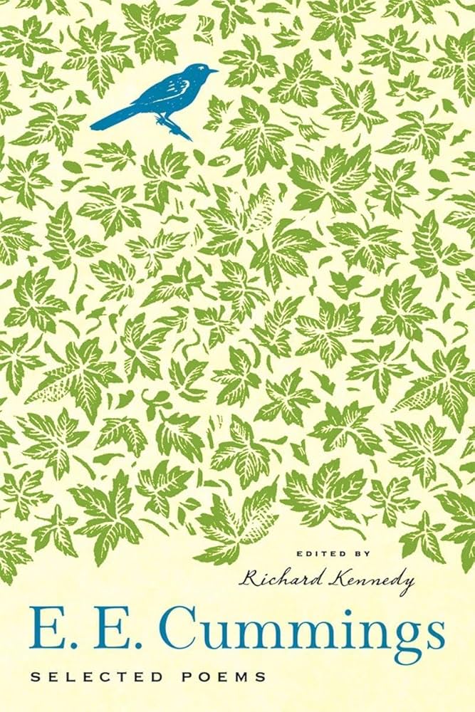 e e cummings poetry book showing a bird among leaves