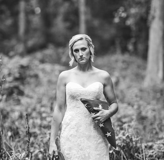Nikki poses in a wedding dress after the death of her fiance
