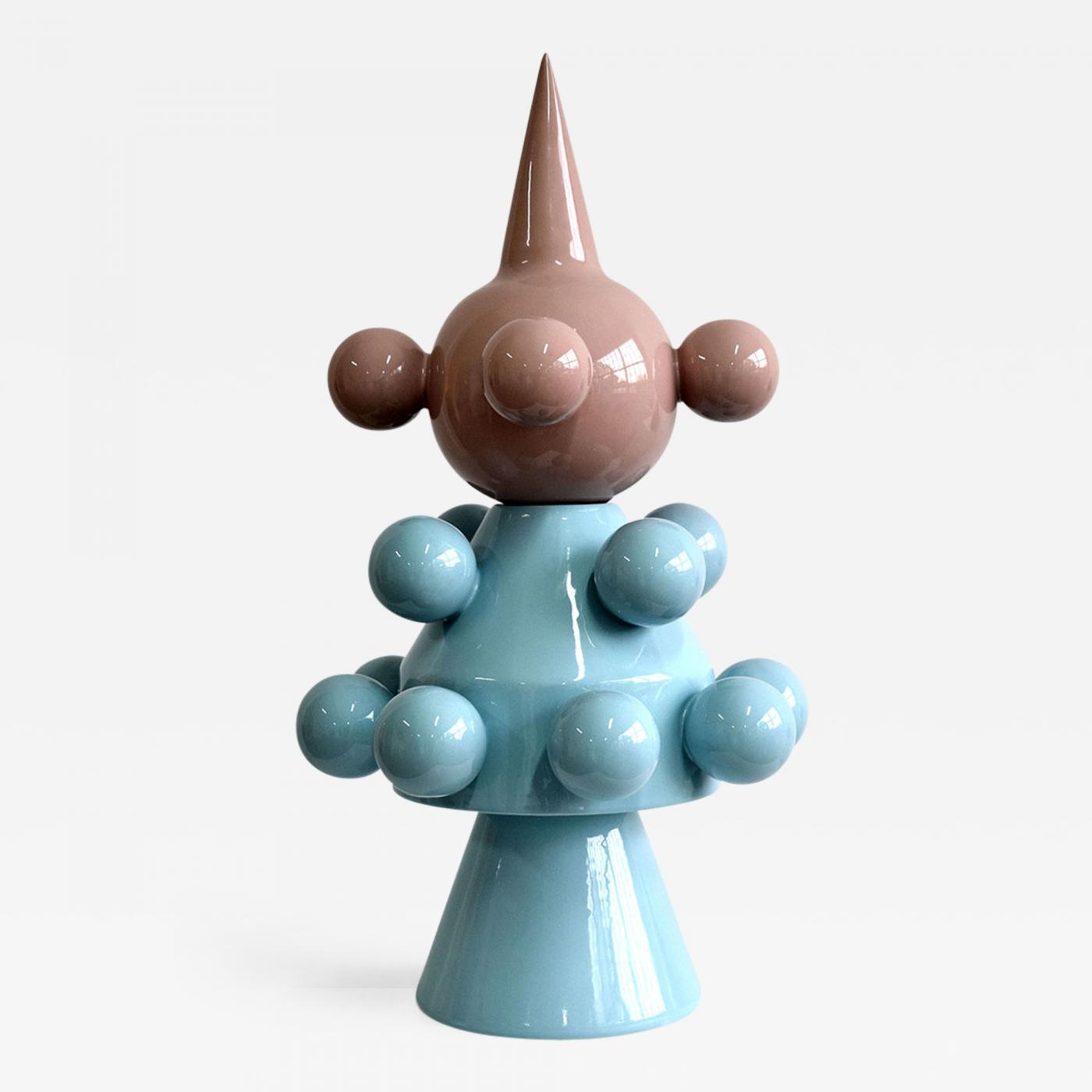 Playful, boldly colored funerary urn