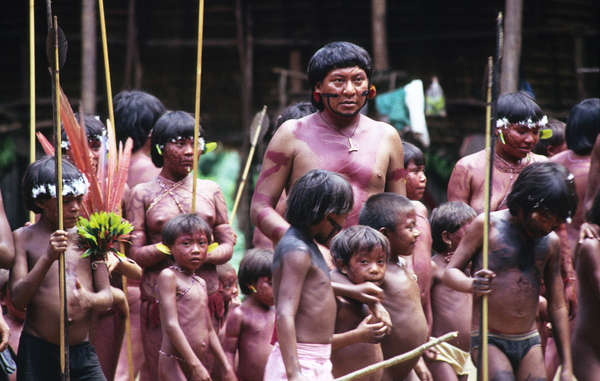 Photo of Yanomami man and children.