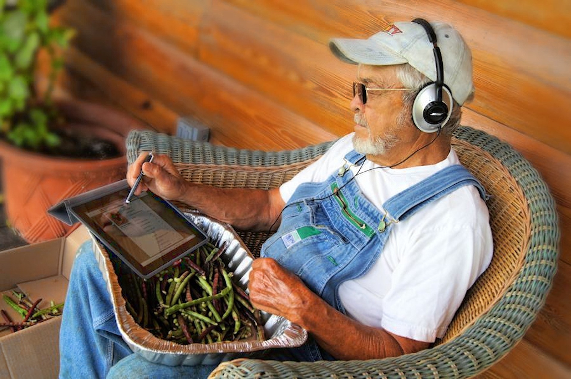 An image of a man with dementia and music