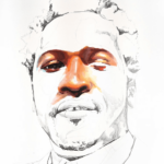 An intentionally unfinished portrait of Rayshard Brooks by Adrian Brandon from the series "Stolen"