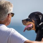 elderly man sits with his dog