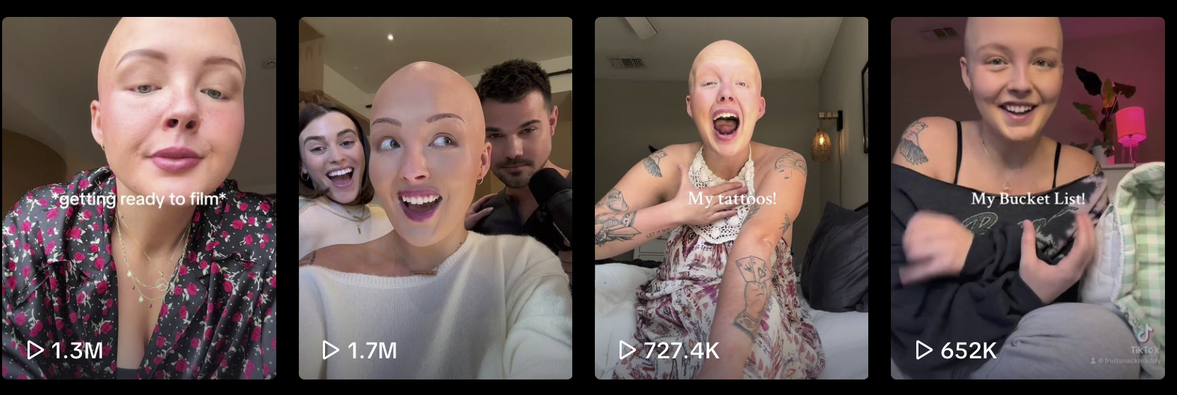 Maddy Baloy smiling in series of TikTok video thumbnails.