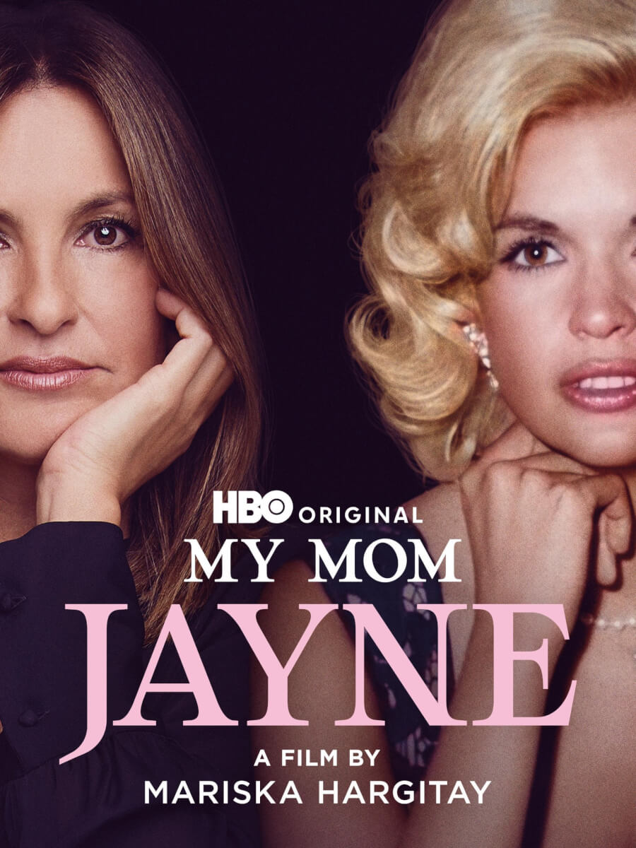 Promotional image from the HBO documentary “My Mom Jayne,” featuring Mariska Hargitay in a film still exploring the life and legacy of her mother, actress Jayne Mansfield.